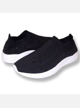 Alia Womens Size 8 Black Glitter Shoes Sparkle Studded Casual Slip On Sneakers
